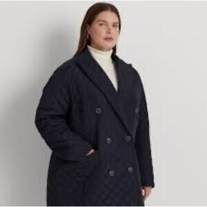 Lauren Ralph Lauren Women's 1X Double-Breasted Diamond Quilted Navy Barn Coat